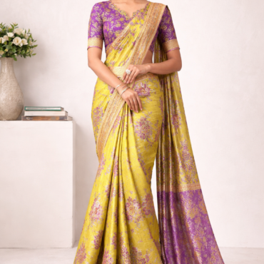 Lime Green & Purple Ready to Wear Saree