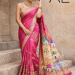 Pink art silk saree with heritage village pallu design by Aliqra Enterprises
