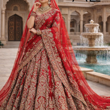 Royal red bridal lehenga with heavy zari embroidery by Aliqra Enterprises